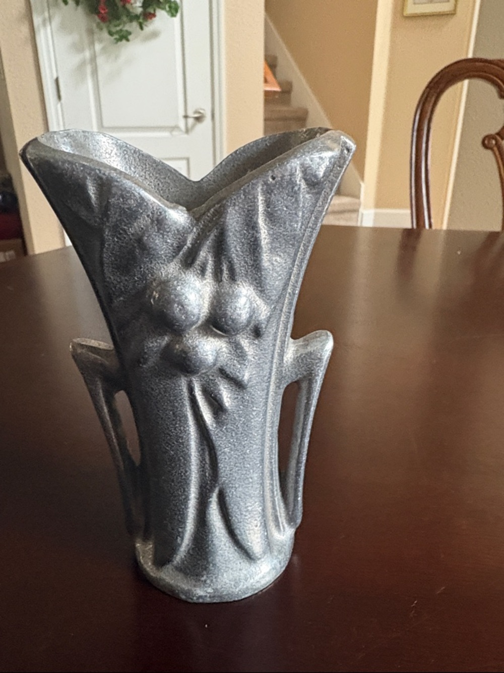 Vintage McCoy ArtDeco Style Speckled Grey Pewter Vase
